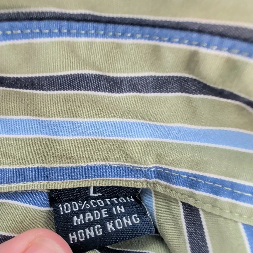 Austin Reed London Classic Striped Cotton‎ Button Down Shirt Green Blue Size L
